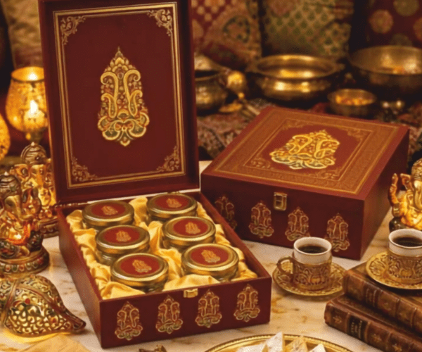 4 Jar Mdf Box | 350 ml Salsa Jar | Size : 9.5*9.5*4 in