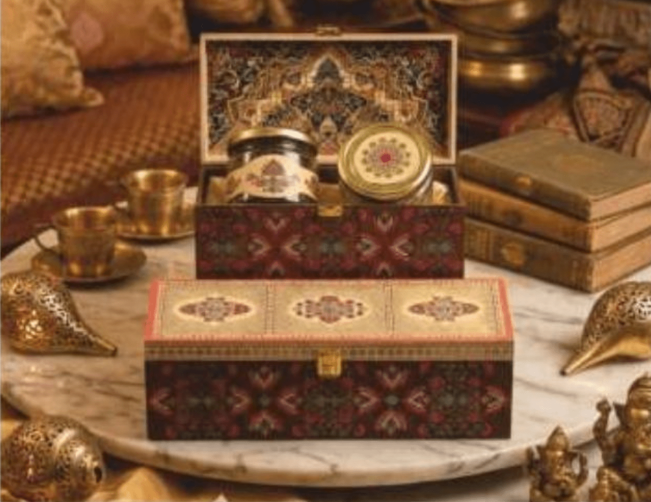 Ivory mandala print 2 jar MDF gift box
