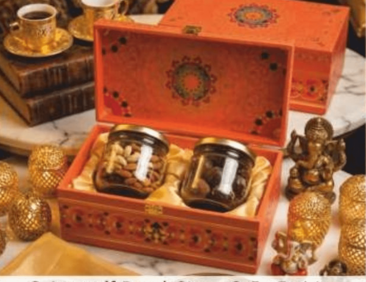 Ivory mandala print 2 jar MDF gift box