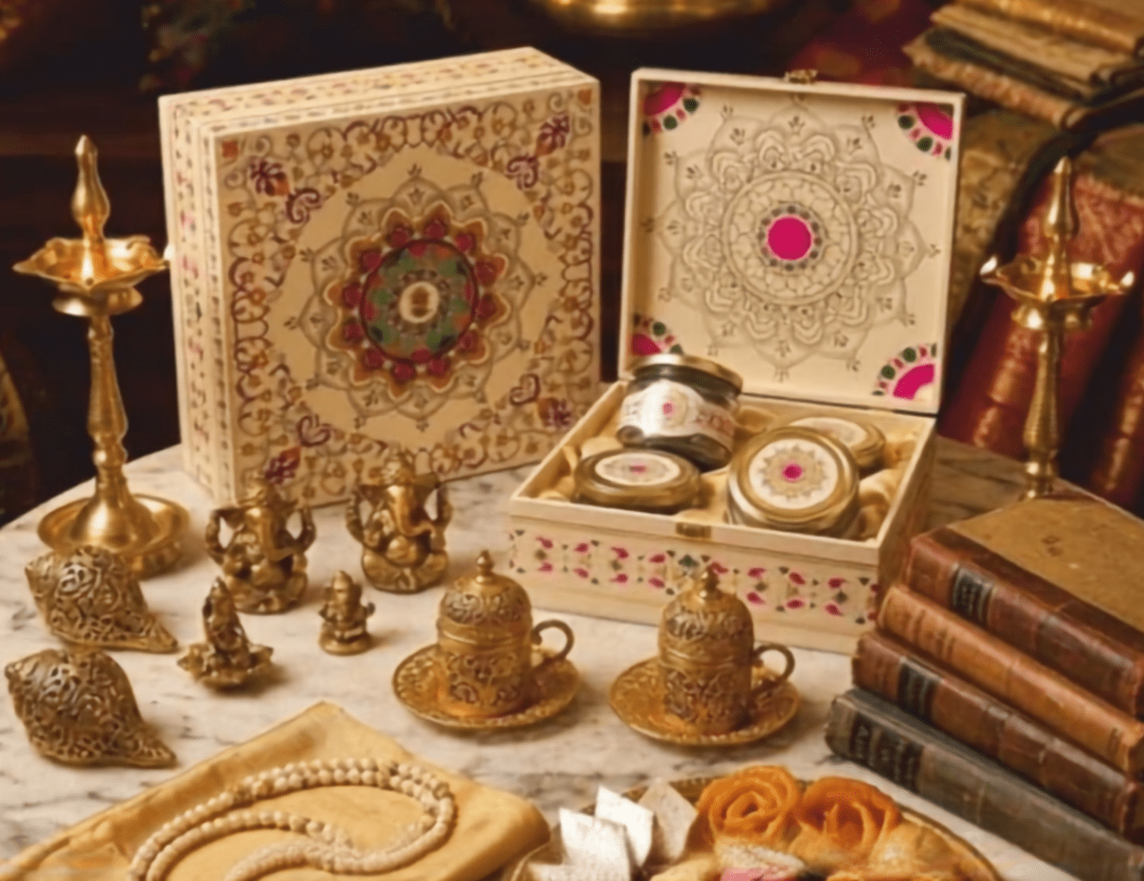 Ivory mandala print 4 jar MDF gift box
