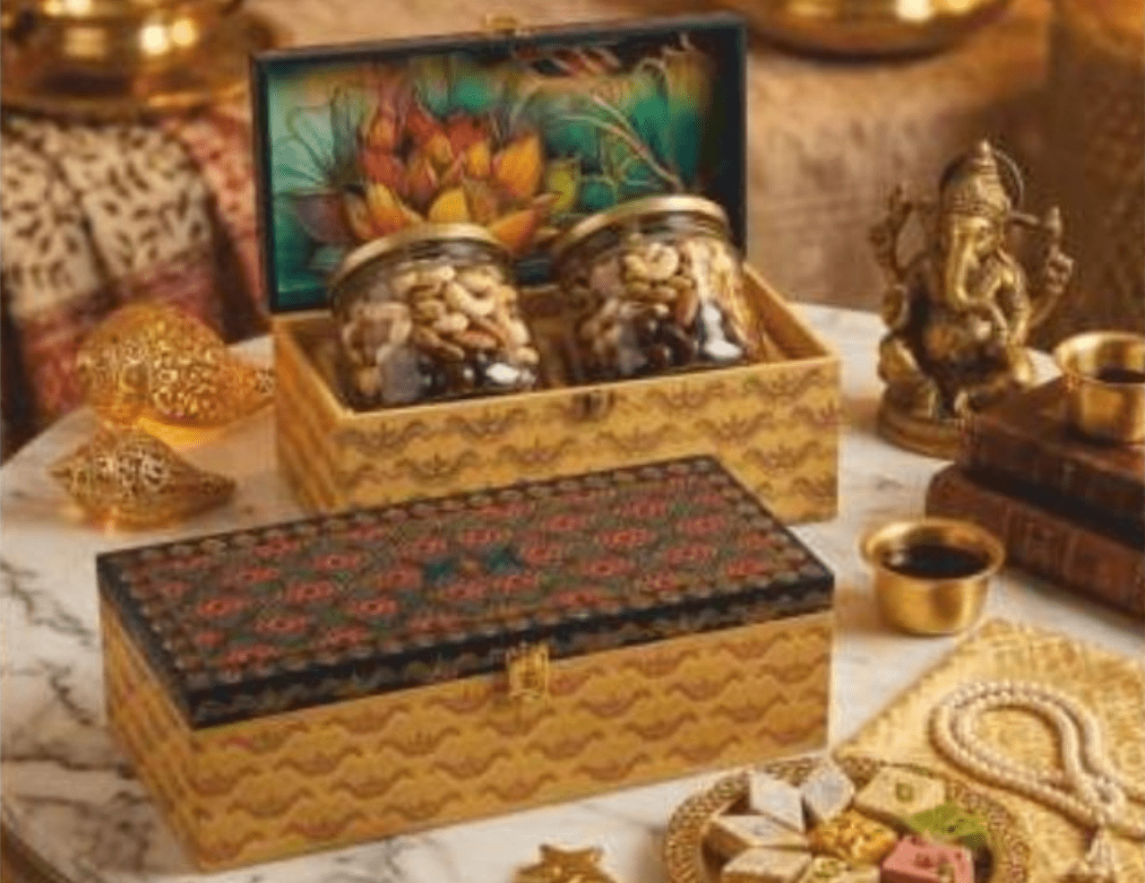 Ivory mandala print 2 jar MDF gift box
