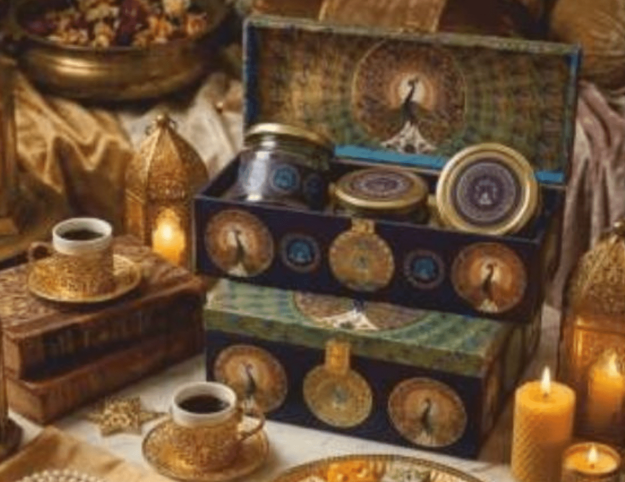 Sunset orange peacock arch print 3 jar MDF gift box